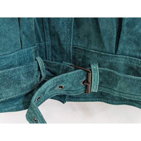 Paris Sport Club Womens Suede Turquoise Bomber Jacket Vtg Size Large Leaf Motif - Picture 2 of 16